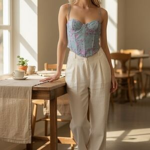 Floral Corset Top Bustier Crop Blue Pink Coquette Y2K Aesthetic Going Out L